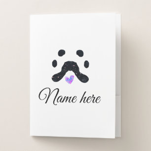 Dog paw black pet add name text animal paw photo pocket folder