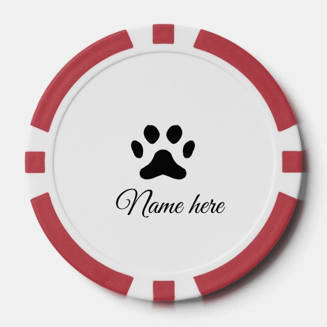 Dog paw black pet add name text animal paw photo poker chips (Front)