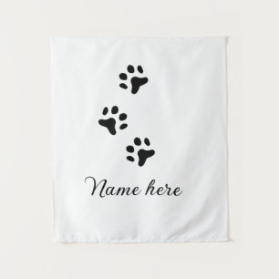 Dog paw black pet add name text animal paw photo tapestry