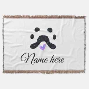 Dog paw black pet add name text animal paw photo throw blanket