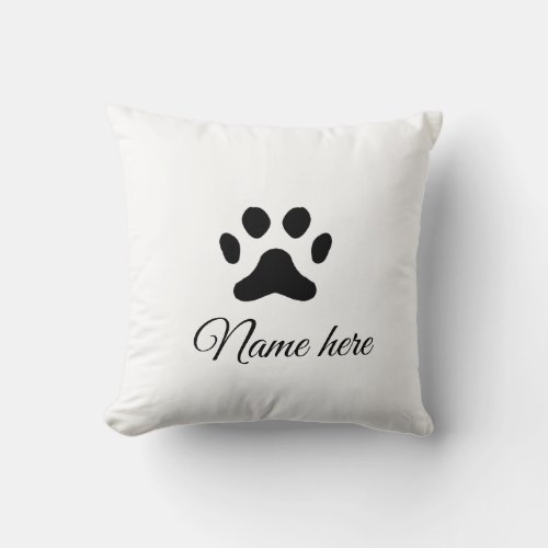 Dog paw black pet add name text animal paw photo throw pillow