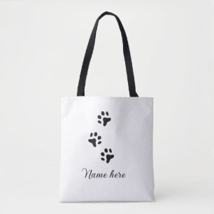 Dog paw black pet add name text animal paw photo tote bag