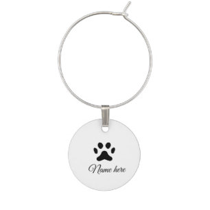 Dog paw black pet add name text animal paw photo wine charm