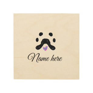 Dog paw black pet add name text animal paw photo wood wall art