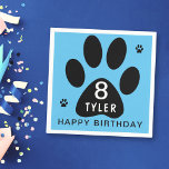 Dog Paw Blue Kids Birthday Party  Napkins<br><div class="desc">Dog Paw Blue Kids Birthday Party Napkins. The design features a Happy birthday text,  a name in a black dog paw print on a blue background. Personalize the napkins with the kid`s name and age.</div>