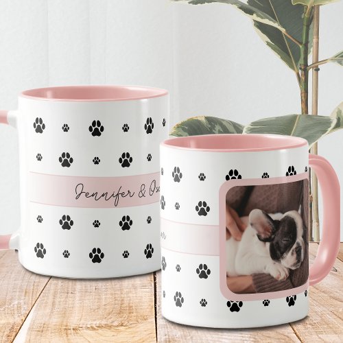 Dog Paw Blush Pink Custom Photo and Text  Mug