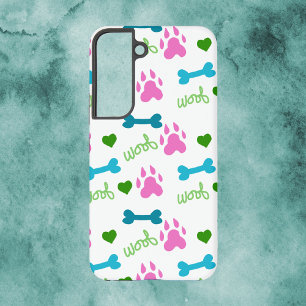 Dog Paw Bones Hearts Woof Pattern Pink Samsung Galaxy S22 Case
