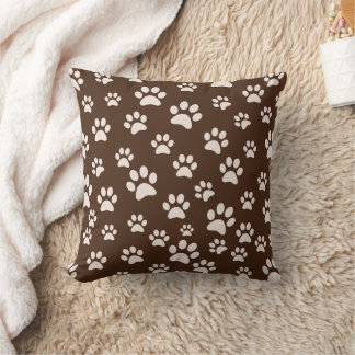 Dog Paw Brown Throw Pillow