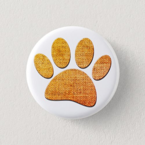 Dog Paw Burlap Aged Print Button