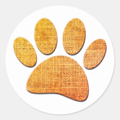 Dog Paw Burlap Aged Print Classic Round Sticker