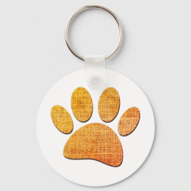 Dog Paw Burlap Aged Print Keychain (Front)
