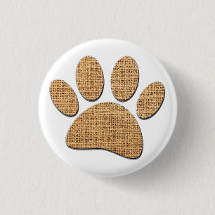 Dog Paw Burlap Print Button