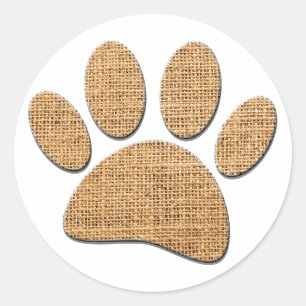 Dog Paw Burlap Print Classic Round Sticker