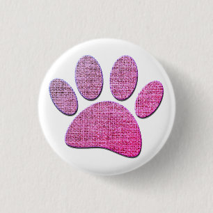 Dog Paw Burlap Print In Pink Button