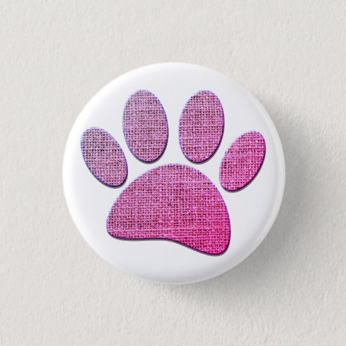 Dog Paw Burlap Print In Pink Button