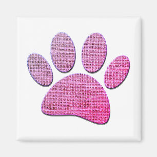 Dog Paw Burlap Print In Pink Magnet