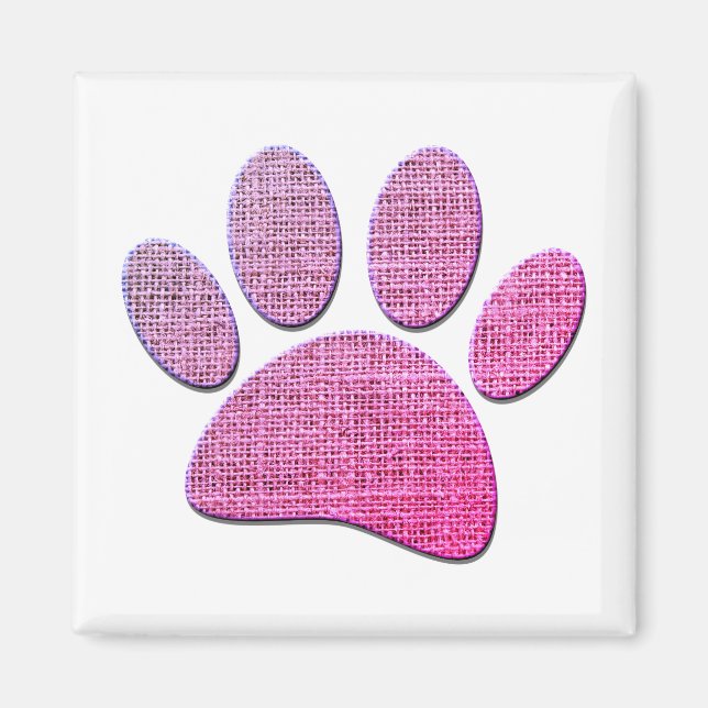 Dog Paw Burlap Print In Pink Magnet (Front)