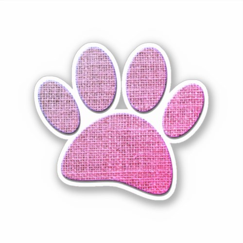 Dog Paw Burlap Print In Pink Sticker