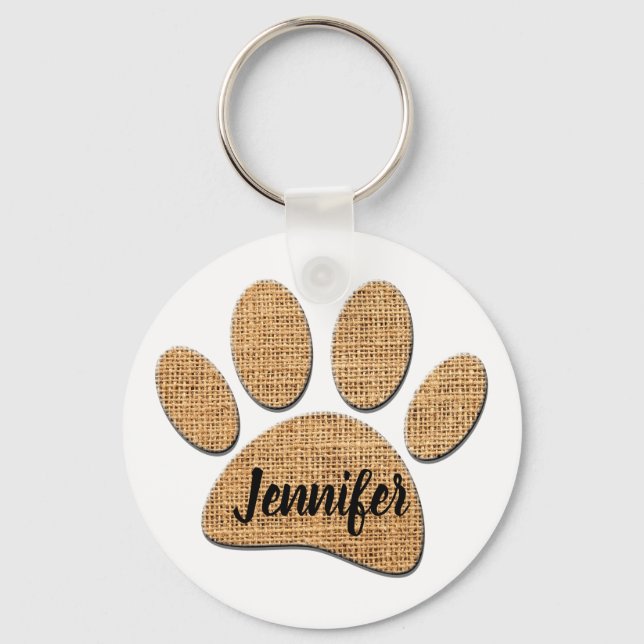 Dog Paw Burlap Print Keychain (Front)