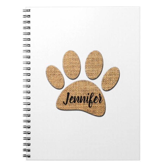 Dog Paw Burlap Print Notebook (Front)