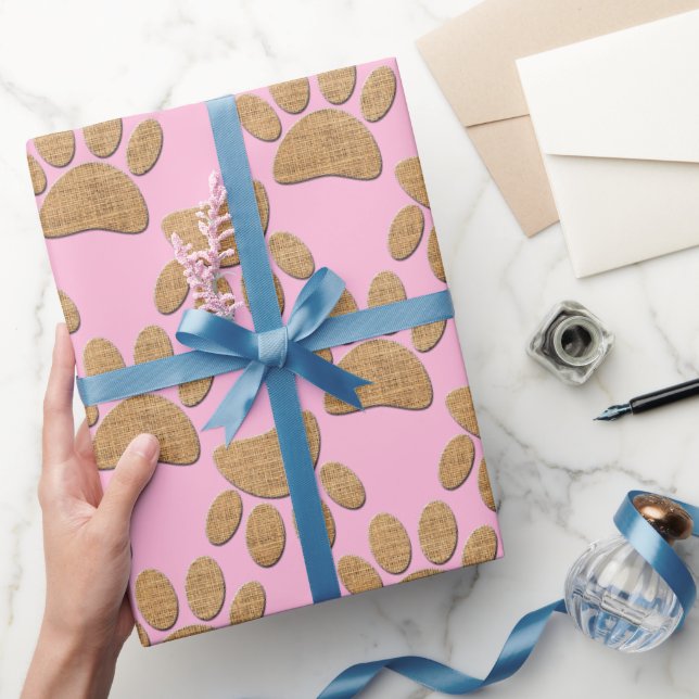 Dog Paw Burlap Print Wrapping Paper (Gifting)