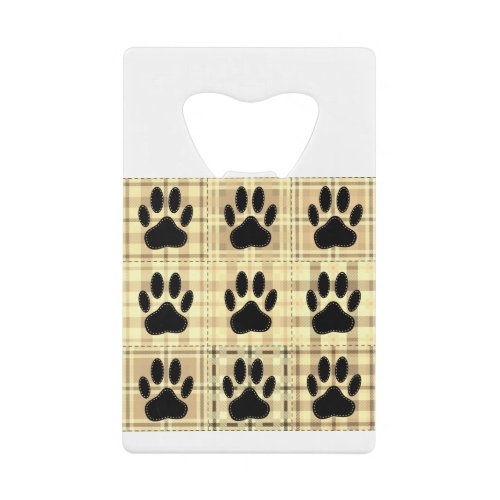 Dog Paw Cartoon Pattern Quilt In Sepia Credit Card Bottle Opener