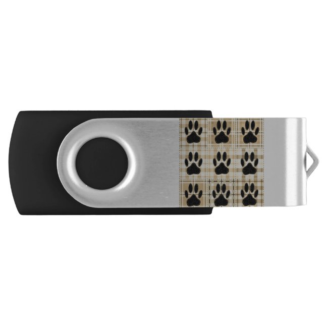 Dog Paw Cartoon Pattern Quilt In Sepia Flash Drive (Front)
