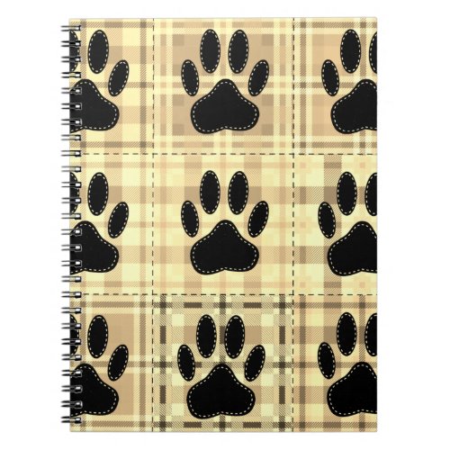 Dog Paw Cartoon Pattern Quilt In Sepia Notebook