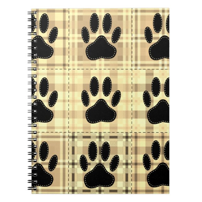 Dog Paw Cartoon Pattern Quilt In Sepia Notebook (Front)