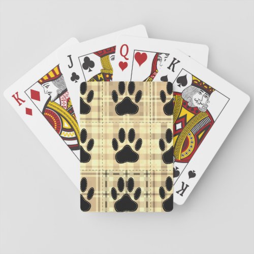 Dog Paw Cartoon Pattern Quilt In Sepia Playing Cards