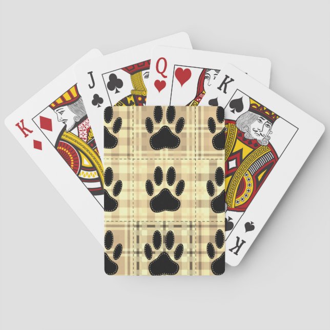 Dog Paw Cartoon Pattern Quilt In Sepia Poker Cards (Back)