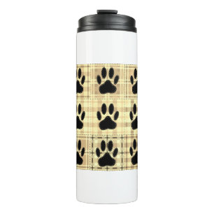 Dog Paw Cartoon Pattern Quilt In Sepia Thermal Tumbler