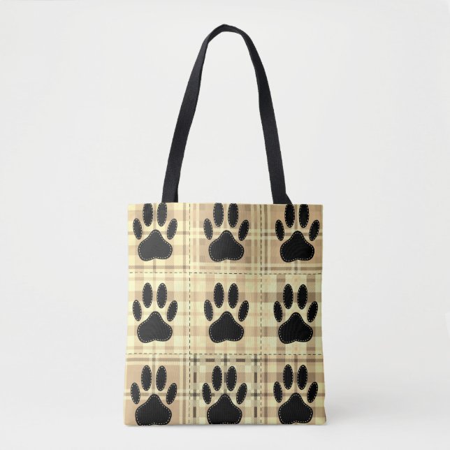 Dog Paw Cartoon Pattern Quilt In Sepia Tote Bag (Front)