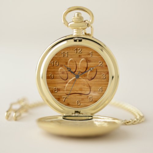 Dog Paw Carved Bamboo Print  Pocket Watch