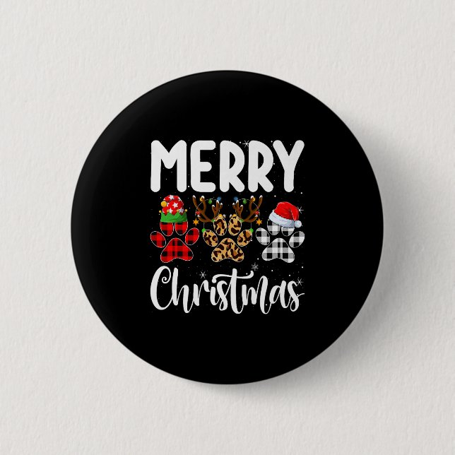 Dog Paw Christmas Elf Reindeer Santa Puppy Dog Lov Button (Front)