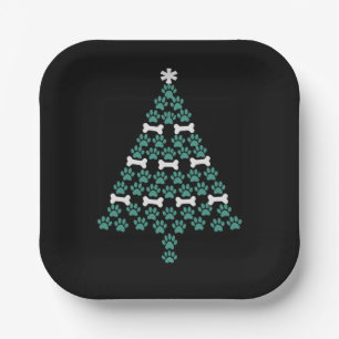 Dog Paw Christmas Tree Cute Xmas Gift Puppy Lover Paper Plates