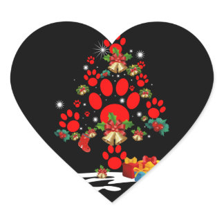 Dog Paw Christmas Tree Funny Merry Christmas Heart Sticker
