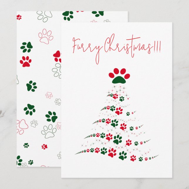 Dog Paw Christmas Tree | Furry Christmas Holiday Card (Front/Back)
