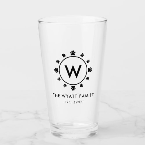 Dog Paw Circle Monogram Glass