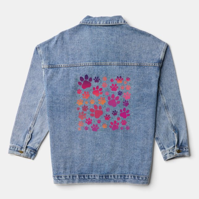 Dog Paw colorful Denim Jacket (Back)