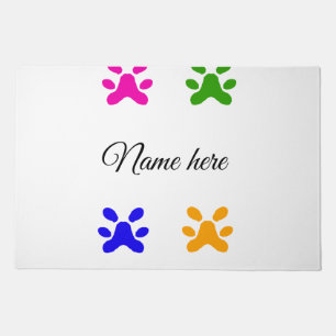 Dog paw colorful pet add name text animal paw doormat