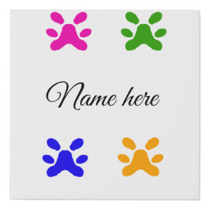Dog paw colorful pet add name text animal paw faux canvas print