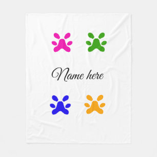 Dog paw colorful pet add name text animal paw fleece blanket