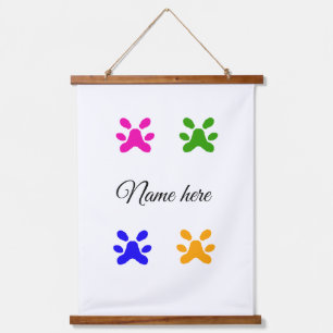 Dog paw colorful pet add name text animal paw hanging tapestry