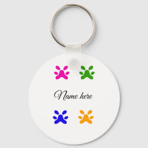 Dog paw colorful pet add name text animal paw keychain