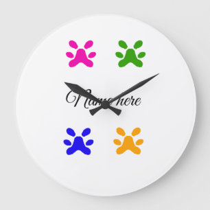 Dog paw colorful pet add name text animal paw large clock