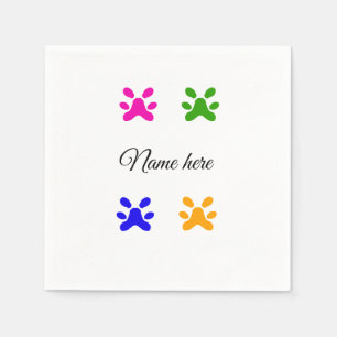 Dog paw colorful pet add name text animal paw napkins
