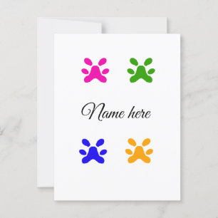Dog paw colorful pet add name text animal paw postcard