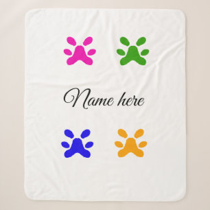 Dog paw colorful pet add name text animal paw sherpa blanket