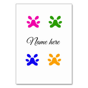 Dog paw colorful pet add name text animal paw table number